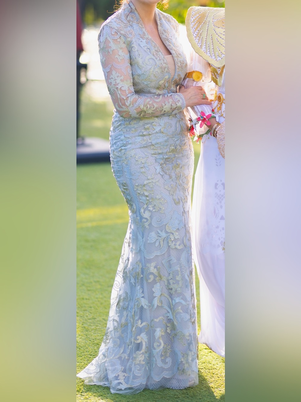 MAC DUGGAL Beaded Queen Anne Lace Long Sleeve V-neck Trumpet Gown - Picture 2 of 5